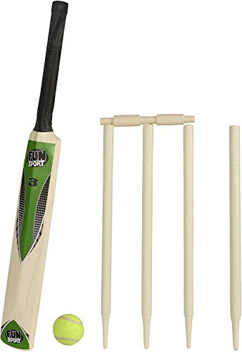 Unibos Cricket Set Bat Ball Stumps Garden Kids Fun Park Play Size 3 Wooden Wickets