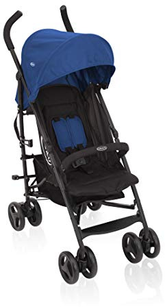 Graco TraveLite Buggy, leicht, klein zusammenklappbar, mit Liegeposition, stufenlos verstellbare Rückenlehne, Tragegriff, ideal als Reisebuggy, ab Geburt bis 15 kg, Kinderwagen Buggy blau, Caspian
