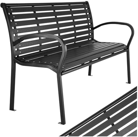 tectake, Garden Bench Elegant, Comfortable, Outdoor Furniture, 3 Seater Bench Seat Bench For Outdoor Use, Stable Steel Stand, Easy Cleaning, Garden Furniture