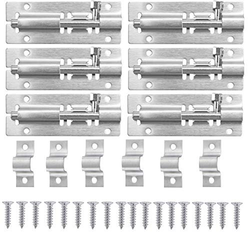 6 Stück Türriegel, Linseray Edelstahl Riegelschloss Klein Türriegel Schieberiegel für Badezimmer, Toilette, Schuppen, Schlafzimmer Gartentor Flächenbündige Türen mit 24 Stück Schrauben, 3 Inch