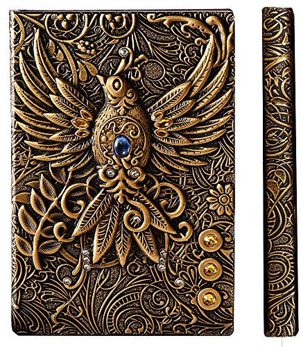 YHH Notizbuch A5 Liniert Hardcover, Vintage Leder Tagebuch Liniert Buch Reisetagebuch Lined Journal Notebook, Handgemachtes, 200 Seiten, GeburtstagGeschenk für Erwachsene Kinder, 3D Phönix Bronze