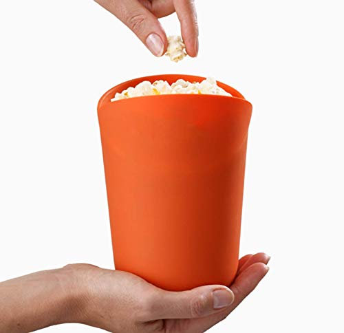 JHNEA Popper de Palomitas de microondas con cómodo Mangos, Fabricante de Palomitas de Silicona, Plegable Bowl, Compre uno y llévese Otro Gratis,Orange