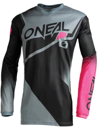 O'NEAL | Motocross-Jersey langarm | MX Enduro | Gepolsterter Ellbogenschutz, V-Ausschnitt, atmungsaktiv | Element Women's Jersey Racewear V.22 | Erwachsene | Schwarz Grau Pink | Größe XXL