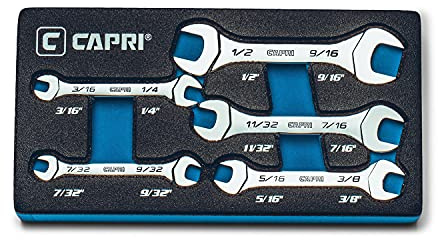 Capri Tools Slim Mini Open End Wrench Set, SAE, 3/16 to 9/16 in, 5-Piece