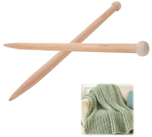 Tissting Ferri da Maglia in Legno, Ferri Leggeri e Resistenti a Punta Singola per Tessitura a Mano, 15mm, Legno, per Sciarpa, Maglione e Coperta, Ideale per Principianti