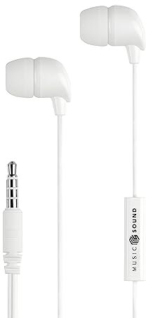 Music Sound | ÉCOUTEURS Fullcolor Intra-Auriculaires | Écouteurs Intra-Auriculaires Stéréo avec Fil et Microphone Intégré - Connecteur Jack 3.5 mm - Câble Anti-enchevêtrement de 1,2 m - Couleur Blanc