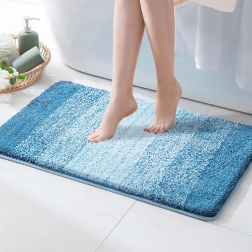MIULEE Badematte Badezimmerteppich mit Gestreiftes Muster Blau 40x60 cm | Badteppich Rutschfester Duschvorleger Saugfähiger Weiche Fussmatte für Wohnzimmer Badezimmer