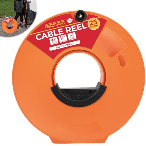 GADLANE Cable Tidy Reel 25m - Cable Reel Empty Orange Camping Electric Hook Up Cable Winder for Extension Leads, Christmas Lights Storage, Caravan Leads, EV Cables, Garden Hose