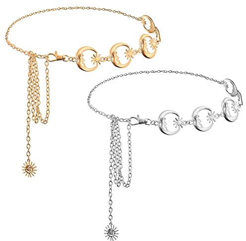 SATINIOR 2er Pack Mond Stern Taillenkette aus Metall Gold und Silber Kettengürtel