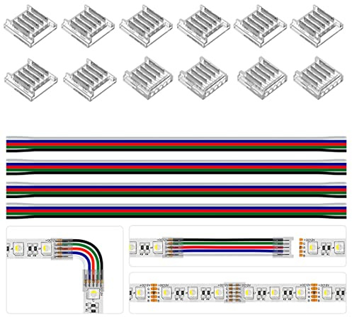 BTF-LIGHTING 5pin SMD 12mm Connector kit 16 Stück | 12 transparente Verbinder + 4 Kabel 15cm/22AWG, Für Draht zu Board/Board zu Board, spaltfreies Löten & 5pin Eckenanschluss