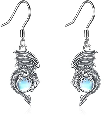 YFN S925 Sterling Silber Ohrstecker mit Schwarz Onyx und Drachen Detail - Elegante und mystische Ohrringe für Frauen