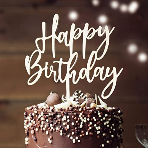 Happy Birthday Tortendeko aus Holz, Happy Birthday Cake Topper Geburtstag, Kuchendeko Geburtstag für Mädchen Jungen Frauen Mann Größe 15x 20cm