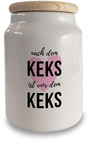 Nach dem Keks ist vor dem Keks Keksdose aus Keramik mit Holzdeckel