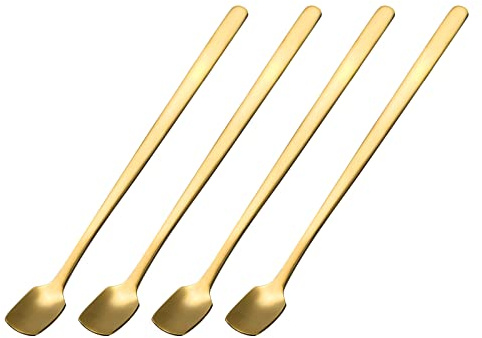 sourcing map 4Stk Edelstahl Stirring Löffel 6 Langer Stiel Löffel Mischen Umrühren Viereckig Löffel Kaffee Löffel Cocktail Eiscreme Teelöffel für Party Bar Restaurant (Gold)