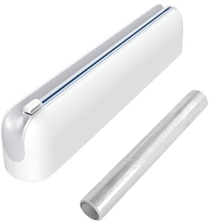 Quasziwa Dispenser Pellicola e Alluminio - Taglia Pellicola da Cucina di Aspirazione Magnetica, Distributore di Carta Stagnola e Pellicola Trasparente con Taglierine Affilate con 50m Film, Bianco