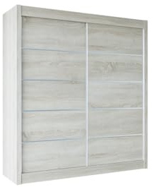 Easy4You B1 180 cm Sonoma Schiebetüren Kleiderschrank 180x215x58 cm Schlafzimmermöbel, Aufbewahrung - Mehrzweckschrank - Farbe: Sonoma