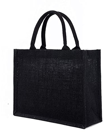 NIDONE Borsa per l'acquista con manici imbottiti Borsa per la spesa riutilizzabile, borsa per drogheria in tela ecologica ecologica.Een schouder zwarte draagbare jute tas boodschappentas jute tas