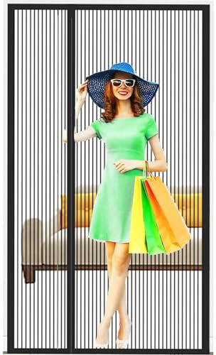 Magnetic Fly Screen Door, Curtains Against Flies, Mosquito, Velcro Fastener mounting Door, Mosquito net, Magnet Door for Balcony Door, Patio Door, Caravan, black/145x260cm
