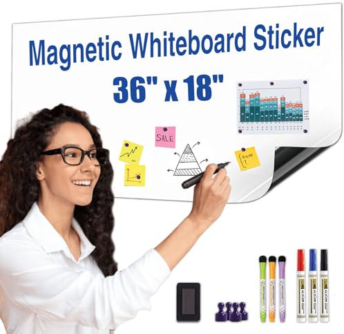 HeatPomelo Magnetische Whiteboard Folie 92 x 45 cm, Weißboard Kontaktfolie - Selbstklebend Tafelfolie für Wand, Tür, Büro, Zuhause