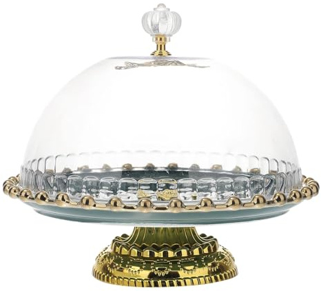 KIUGOP Kuchenhaube Keramik Kuchenplatte Glas, Kuchenglocke Ständer Tortenständer Glashaube Lebensmittel Abdeckung Für Hochzeit Geburtstag Party,B