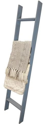 BARNWOODUSA Throw Blanket Ladder – Fully Assembled Reclaimed Wood – Rustic Decorative Ladder for Towels, Quilts, & More – Perfect Decor for Bathroom, Porch, or Living Room,5-Foot Slate Blue