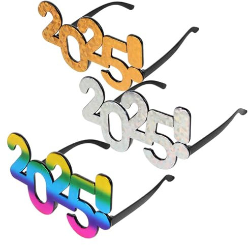 SEWACC 3 Stück 2025 Brillen Frohes Neues Jahr Brille Glitzer Brille 2025 Zahl Lustige Silvester Kostüm Requisite Feier Party Gefälligkeiten