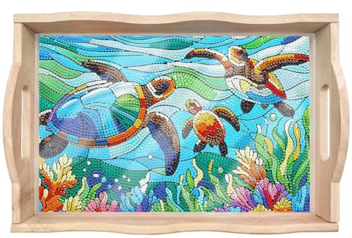 CXINLky Plateau de peinture diamant à faire soi-même, Crystal Art Painting en bois avec poignées