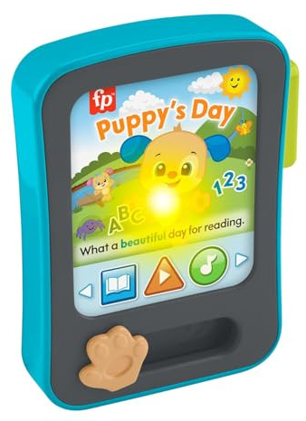 Fisher-Price Laugh & Learn Hündchen Geschichtenleser Baby Lerntablett mit Musik und Lichtern, Spielzeug für Jungen und Mädchen ab 6 Monaten, mehrsprachige Version, JFJ88 | Italienisch, Spanisch, Portugiesisch, Englisch, Spielzeug-Tablet, Lichter und Lernlieder, ab 6 Monaten, JFJ88