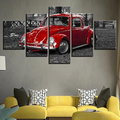 BENGOOD leinwandbilder wohnzimme 5 teilig Klassisches rotes Auto leinwand bilder wandbilder schlafzimmer wandbilder wohnzimmer modern Wanddekoration 100 * 55