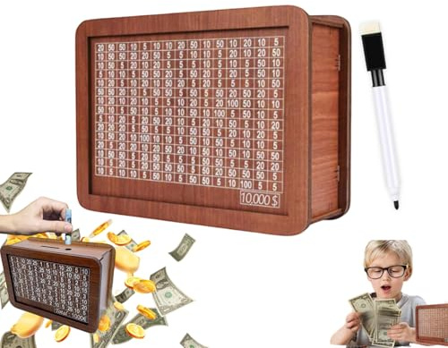 Money Saving Box,2024 New Wooden Cash Vault Piggy Bank for Adults Kids, Saver Money Box with Counter,Wooden Money Box with Money Target and Numbers, Challenges Cash Saving Box Storage Money (10000$)
