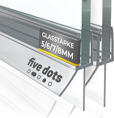 five dots Duschdichtung 2x 6mm *NEU2025* - Duschdichtungen für Duschtüren ohne vergilben - Dichtung Dusche Glastür 6mm hält 100% dicht - Duschtürdichtung Unten - Duschkabinen Dichtungen