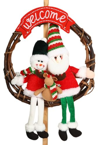 Corona di Natale in rattan,Corona di Natale in rattan,Corona della fattoria di Natale | Decorazione della corona del pupazzo di neve di Babbo Natale, corone di Natale per porta d'ingresso, corona