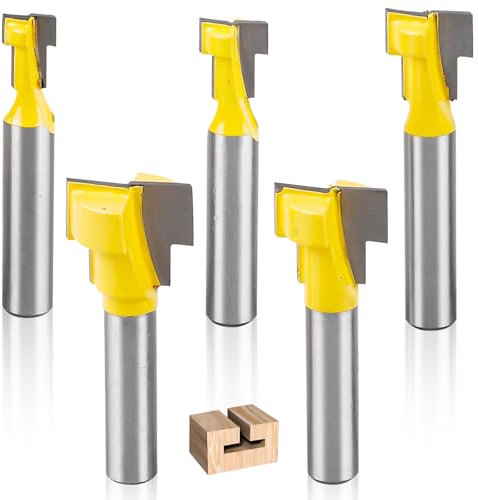 Fresa de 5 piezas, vástago de 8 mm, fresa de ranurado, fresa en T, fresa en T, ranura en T, fresa de madera, fresa en T, juego de fresas de vástago