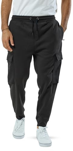 SPIRIT OF ESSEX Cargo Joggers for Men UK, Elasticated Waist Tracksuit Bottoms Men, Jogging Bottoms with Zip Pockets, Mens Trousers Activewear Perfect for Casual & Sports Activities