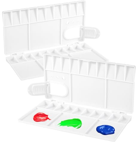 2 Pezzi Pallet Acquerello Pieghevole in Plastica,Scatola vuota con 33 Pozzi Tavolozza Vuota Tavolozza Pittura per Acquerelli per Olio Acrilico Miscela di Vernici e Guazzo