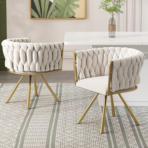 ModernLuxe Moderner Stuhl Ergonomischer Polsterstuhl Samt Esszimmerstuhl 2er Set, Drehstuhl mit 360°-Funktion, mit Metallgestell in Gold, für Esszimmer, Wohnzimmer & Schlafzimmer, Beige C