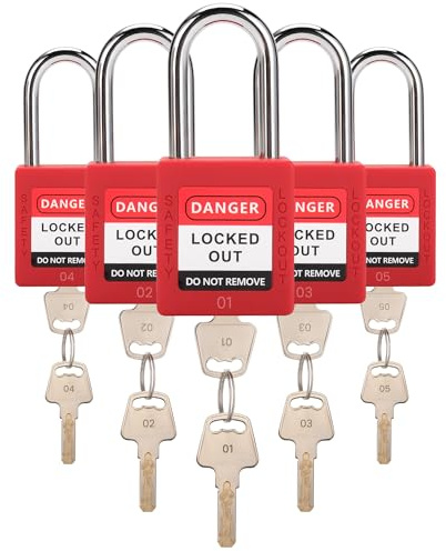 TOKCKYBL Lockout Tagout Locks Set | 5 Red OSHA-Compliant Safety Padlocks with 2 Keys Each | Keyed Different Loto Locks for Electrical, Industrial, & Machinery Lockout Tag Out Kits