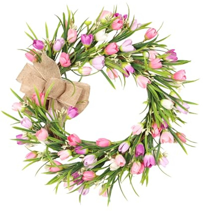 Türkranz Deko Frühling, Frühlingskranz Fensterdeko Frühling Hängend Osterkranz Haustür Künstliche Blumen Türkranz Frühling Fenster Deko, Blumenkranz Deko für Frühlingsdeko Osterdeko Heimdeko (A)