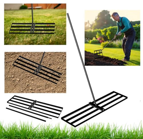 Anwicar Garten Rasenrakel Edelstahl 120x30 cm & 150 cm Stiel - Robuster Nivellierrechen für gleichmäßige Rasenpflege - Rasen-Nivellierharke & Rasenglätter für Garten & Sportplätze