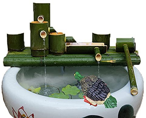 HUIBBGO Fontana in bambù con Pompa ad Acqua per Vasca per Uccelli da Giardino, Adatta per Decorare acquari, abbeveratoi in Pietra, stagni e abbellire automaticamente i paesaggi Acquatici.