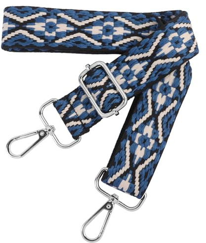Moorle Schultergurt für Tasche, Taschengurte zum Wechseln Verstellbar 3.8cm | Taschengurt Breit 3.8cm mit Silber Karabiner, Taschengurt Blau Weiß für Handtasche Crossbody