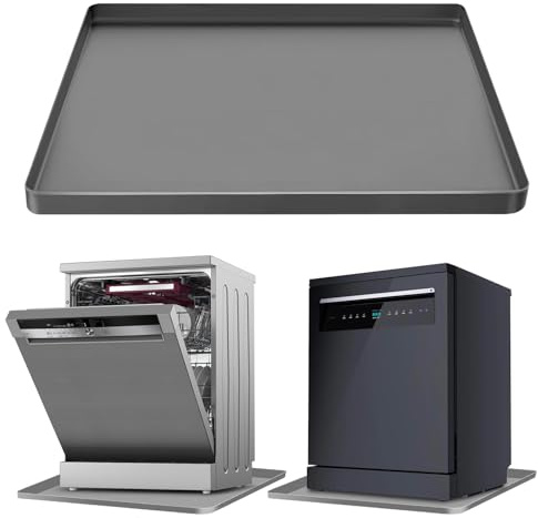 23.6x19.6 Inch Dish Washer Drain Pan Silicone Mat - Under Washer Machine Drip Pan, Non-Slip Leak Dryer Dish Wash Pan Tray Waterproof Portable Anti-Vibration Soft Mats Pad for Floor Protection, Grey