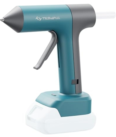 Pistolet a colle sans fil Tilswall pour piles Makita 18 V/20 V, pistolet à colle chaude pleine grandeur, préchauffage rapide en 90 s, avec 10 bâtons de colle de 0,43 pouce (piles non incluses).