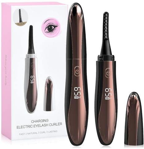 Beheizte Wimpernzange,10s Schnelles Aufheizen Elektrische Wimpernbürste,4 Temperaturmodi LED-Anzeige Aufheizen Wimpern Curler,USB-C Wiederaufladbare Heated Eyelash Curler für Alle Wimpern (Schwarz)