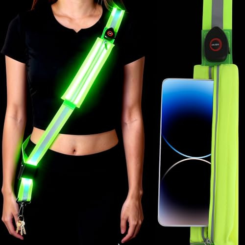 VOSSOT USB Aufladbares Reflektoren Lauflicht Gürtel,360° Sichtbarer LED Reflektorband Reflektoren Erwachsene Verstellbarer reflektorband Fahrrad für Outdoor Sports Joggen Laufen Running Fahrradfahren