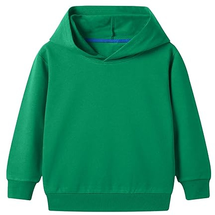 Bomull hög midja långärmad för barn, pojkar/flickor, enfärgad, dagliga sportkläder för skola, vår/höst T-shirt pojkar lång, Färg: grön, 9-10 ans