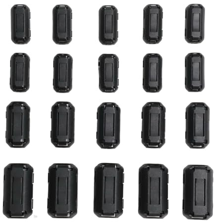 WIIYENA 20 anillos de filtro de supresión de ruido de núcleo de ferrita, clips de cable de 3,5/5/7/9 mm para reducción RFI EMI en cables USB, audio, video y alimentación