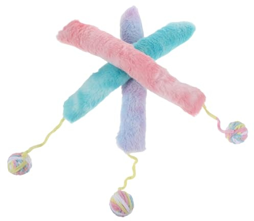 DECOMELODY Lot de 3 Jouets en Peluche pour Chatons et Chats, Coussins Interactifs Colorés pour Mastication et Jeu, Bâtonnets Câlins Stimulants pour Activité et Dentition des Chats