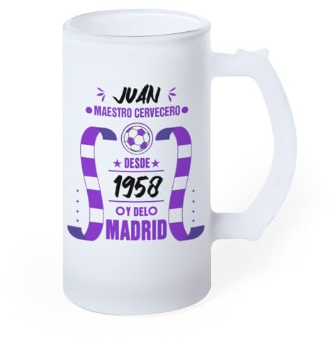 LINFORMAL Jarra Cerveza Personalizada Fútbol | Jarra de Cristal con Nombre | Regalo Futbolero para Hombre | Regalo Día del Padre Original | Jarra Cerveza para Aficionados MADRID