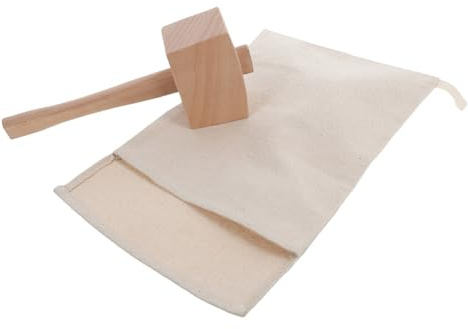 Artibetter 2pezzi Sacchetti Ghiaccio in Cotone Riutilizzabili con Mazzuolo in Legno Resistente e Facile da Pulire per Bar Casa e Ristoranti per Tritare Ghiaccio Noci e Cioccolato